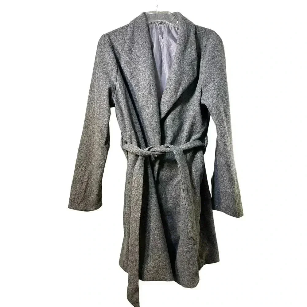 SHEIN Women's Belted Wrap Wool Coat - Gray - Size XL